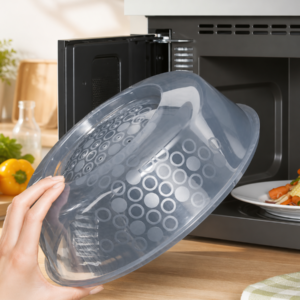 Couvercle Micro-Ondes en Silicone Gris – Anti-Éclaboussures Réutilisable et Résistant à la Chaleur