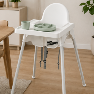 Chaise Haute Bébé avec Tablette – Structure Blanche – Siège Repas Stable et Évolutif